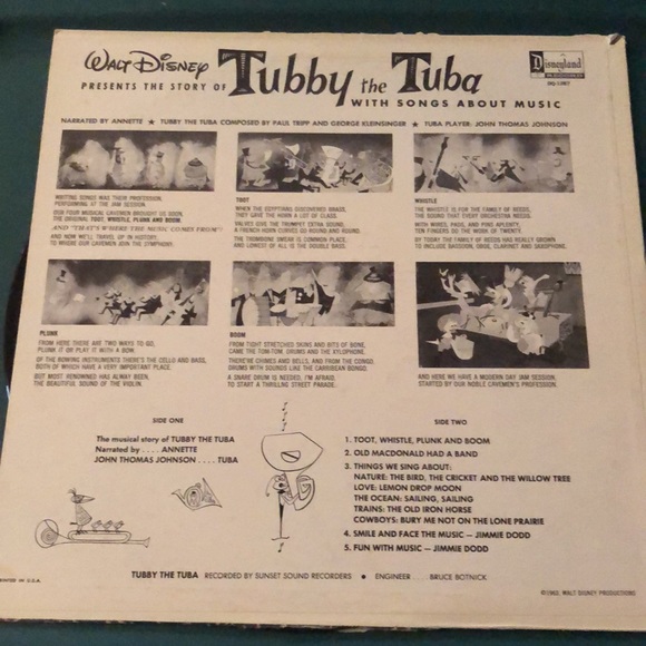 Vintage Disneyland Tubby the Tuba Vinyl LP Record DQ1287 Narrated by Annette - Picture 2 of 4